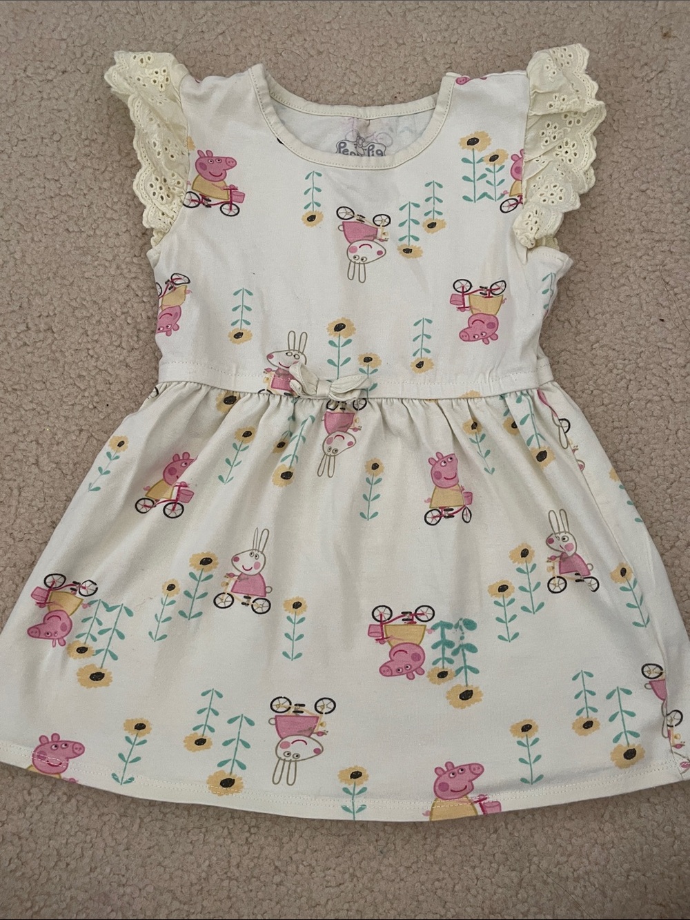 Girls Floral & Peppa Pig Print Dress with Lace Sleeves